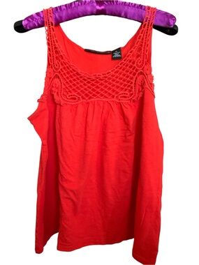 Allison Brittney Red Crochet Yoke Tank Top